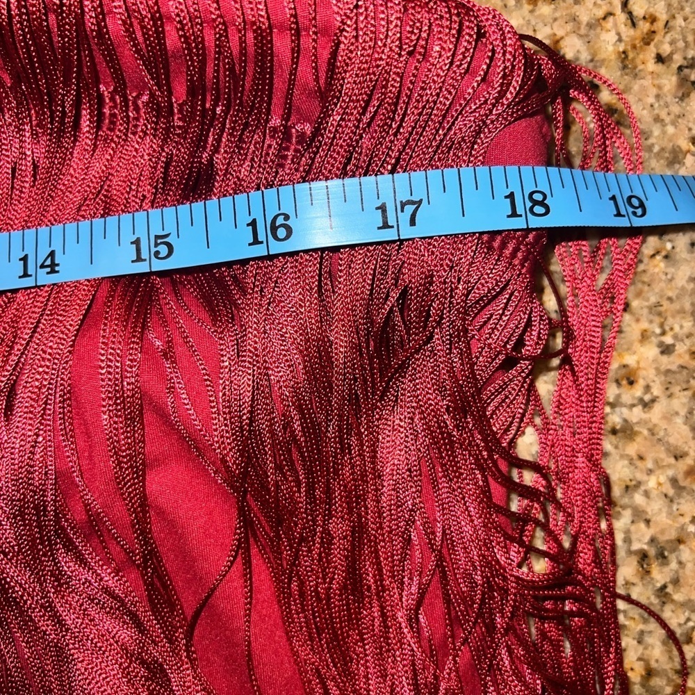 COMMENSE Florence Fringed Open Back Short Dress XL NWT Sold Out Online Burgundy - Picture 3 of 11